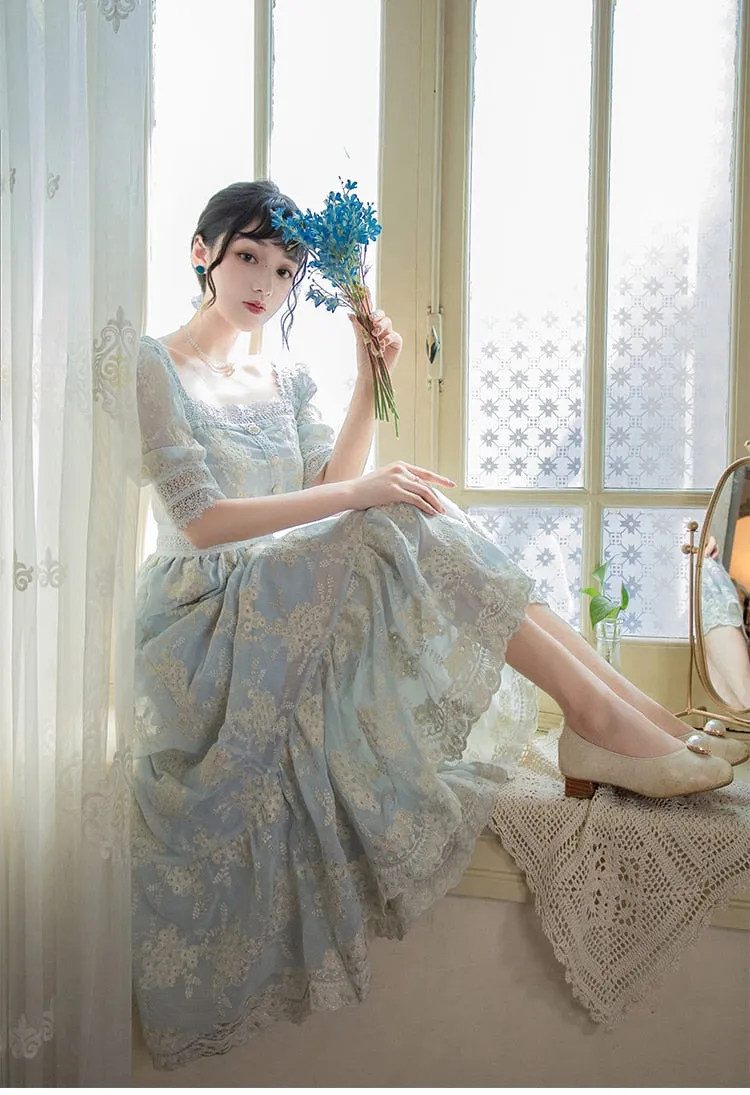 Sweet Soft Girl A Line Dress Summer Lace