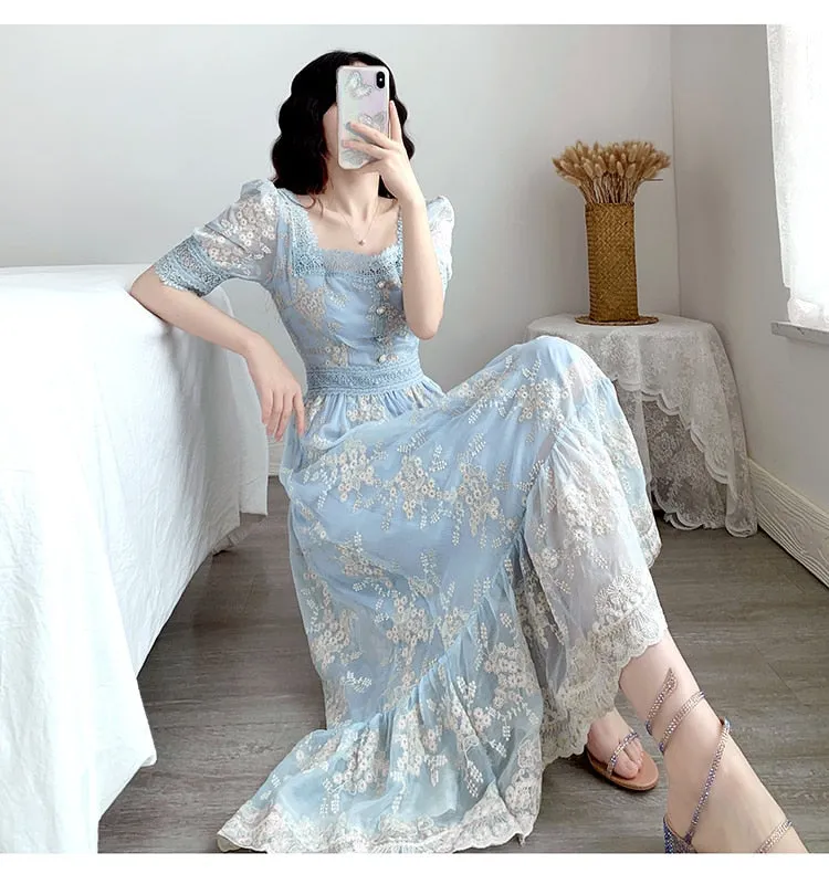 Sweet Soft Girl A Line Dress Summer Lace