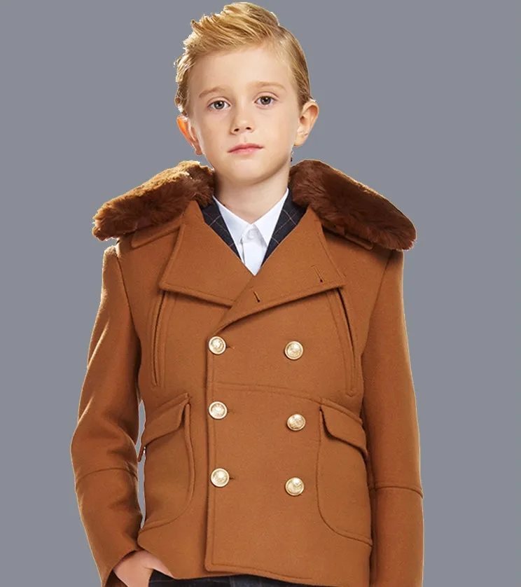 Ted Tan Wool with Fur Collar Coat