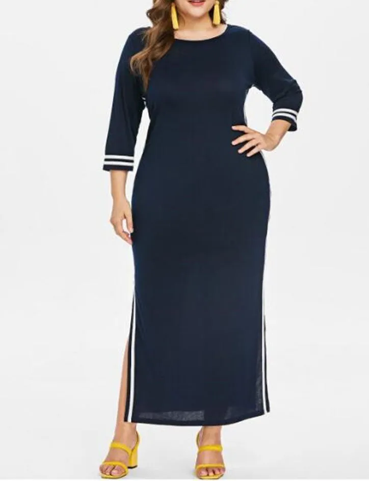 Temperament Large Size Women's Round Neck Long Sleeve Solid Color Irregular Dress