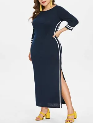 Temperament Large Size Women's Round Neck Long Sleeve Solid Color Irregular Dress