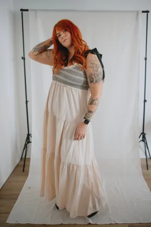 The Bette Bow Tie Shoulder Maxi Dress - Beige - PLUS