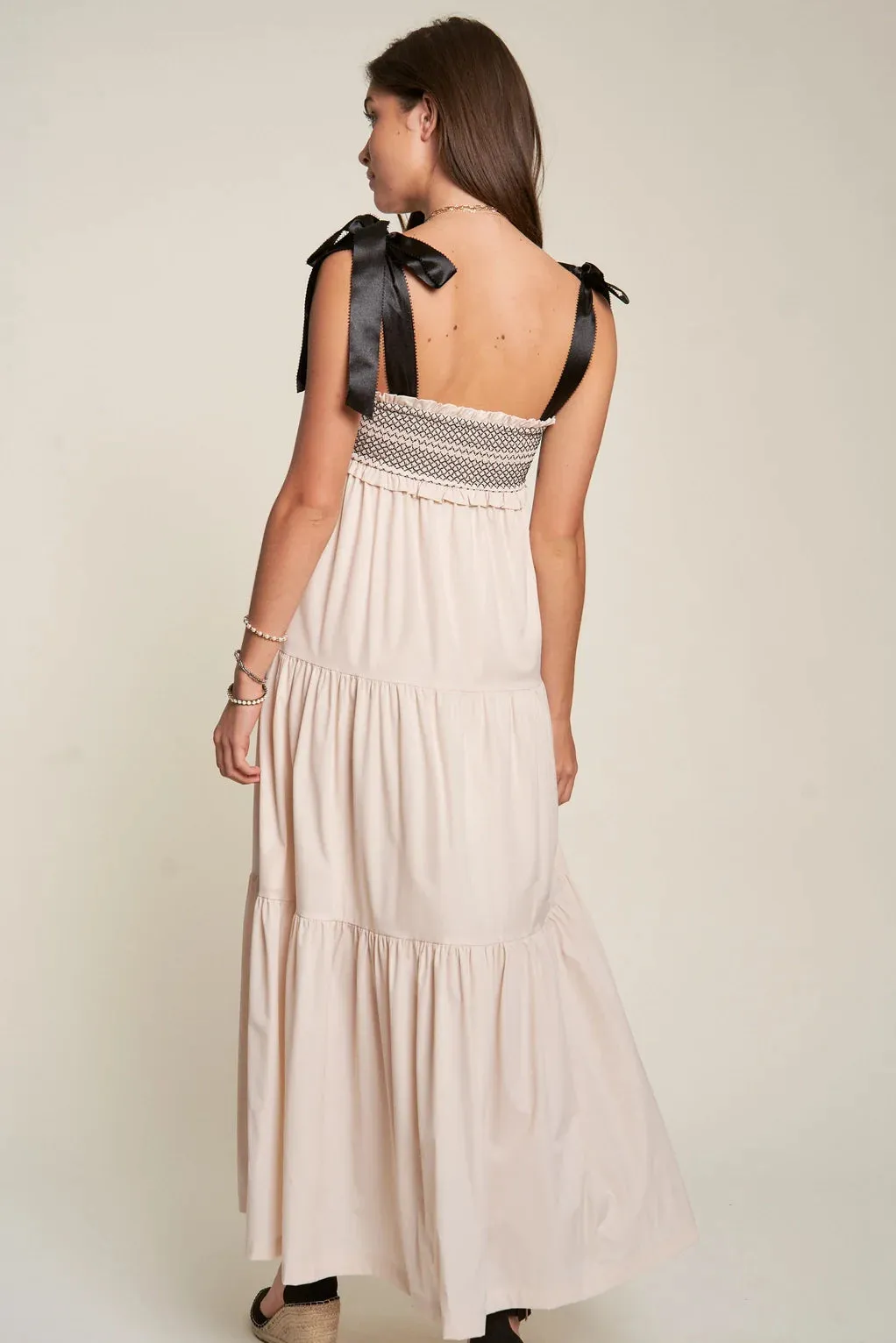 The Bette Bow Tie Shoulder Maxi Dress - Beige - PLUS