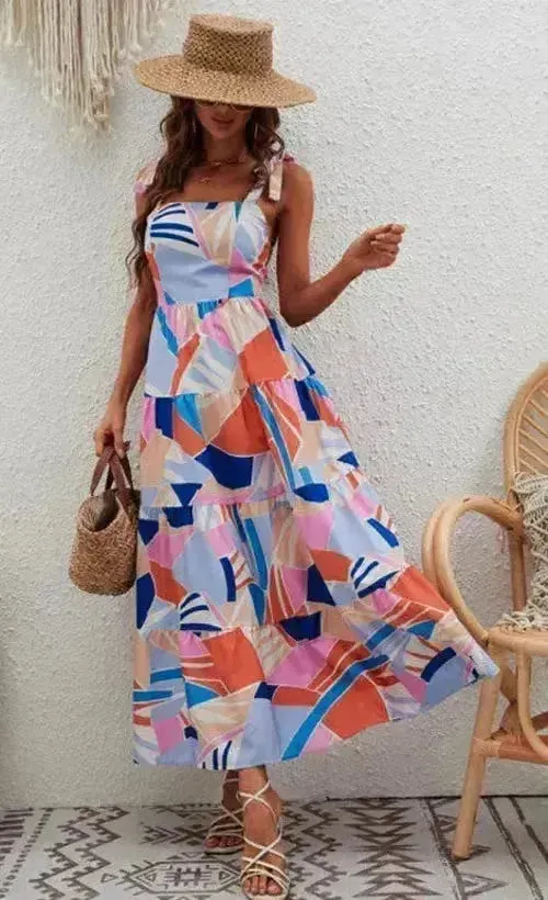 Tie Shoulder Maxi Dress – Elegant & Adjustable Summer Style