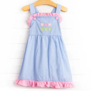 Time for Tulips Applique Dress, Blue