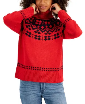 Tommy Hilfiger Women's Fair Isle Turtleneck Sweater J2XS0785 Scarlet Red XL