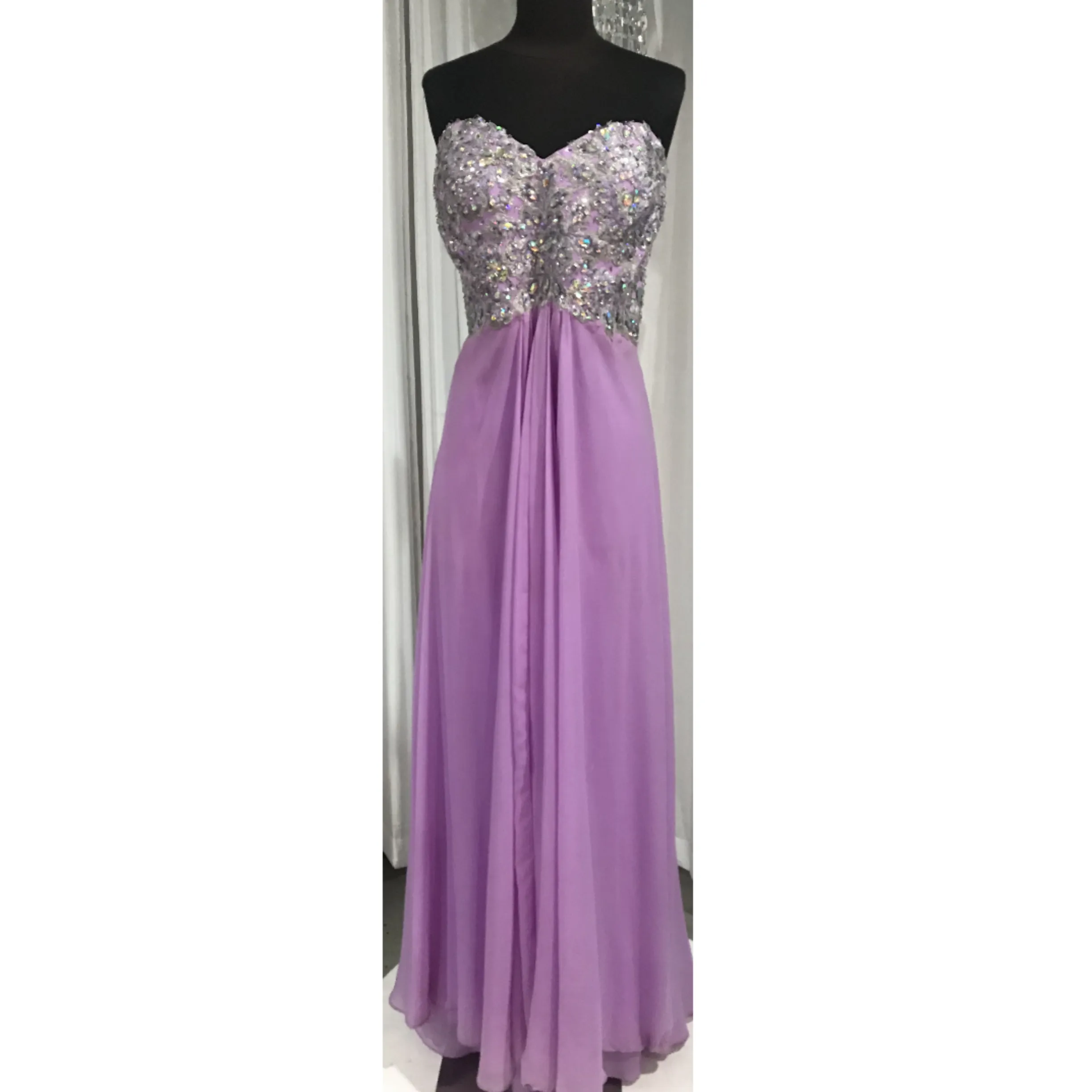 TONY BOWLS Lilac Beaded Bodice Strapless Sweetheart Long Dress Size 18