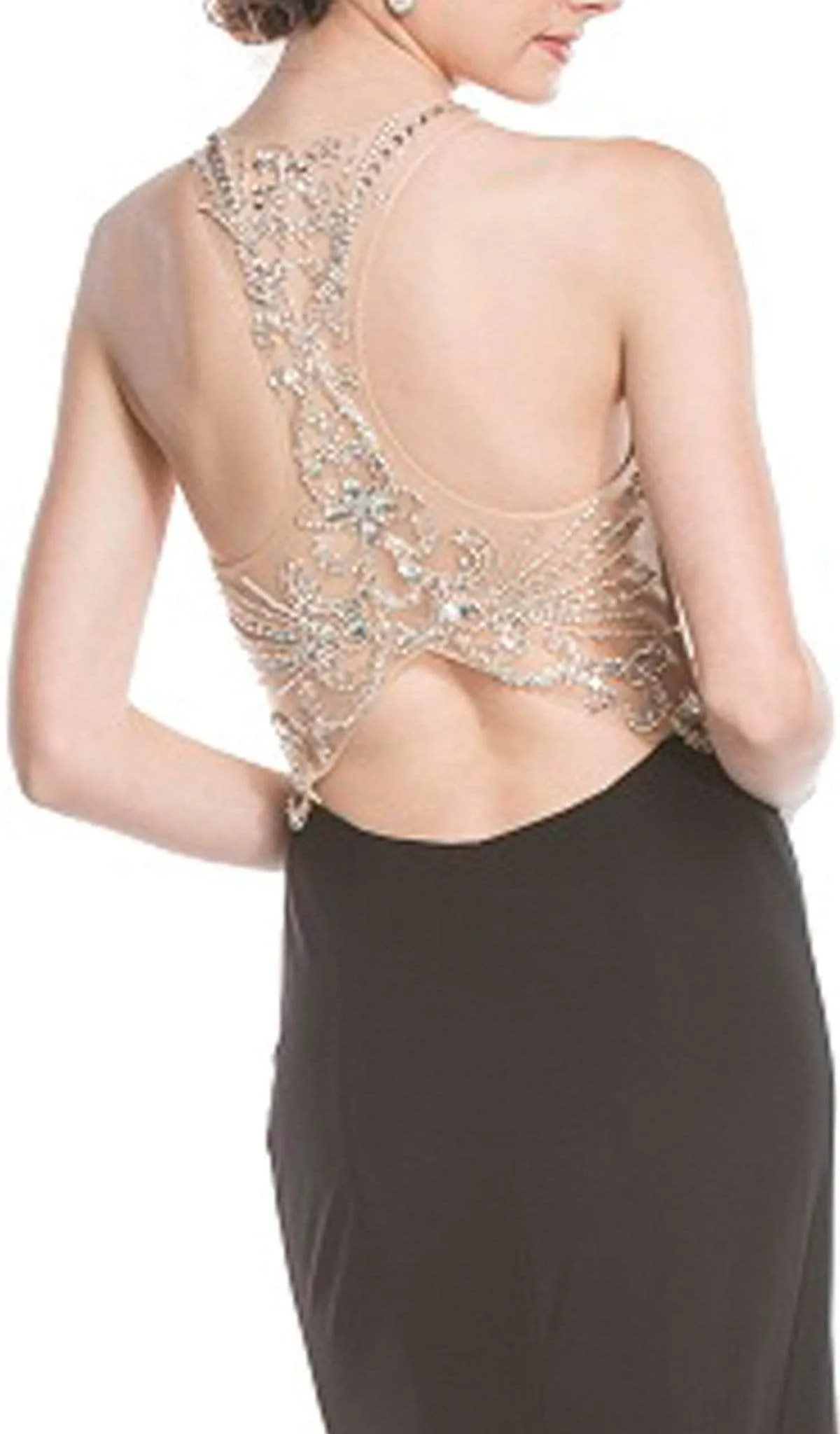 Trevi Collection - Beaded Sheer Sheath Evening Dress