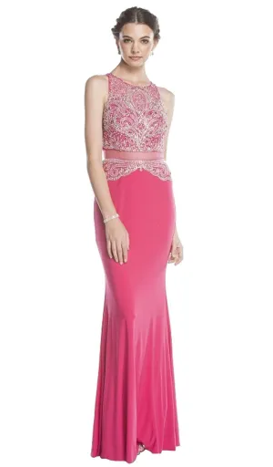 Trevi Collection - Embellished Mock Two Piece Prom Dress