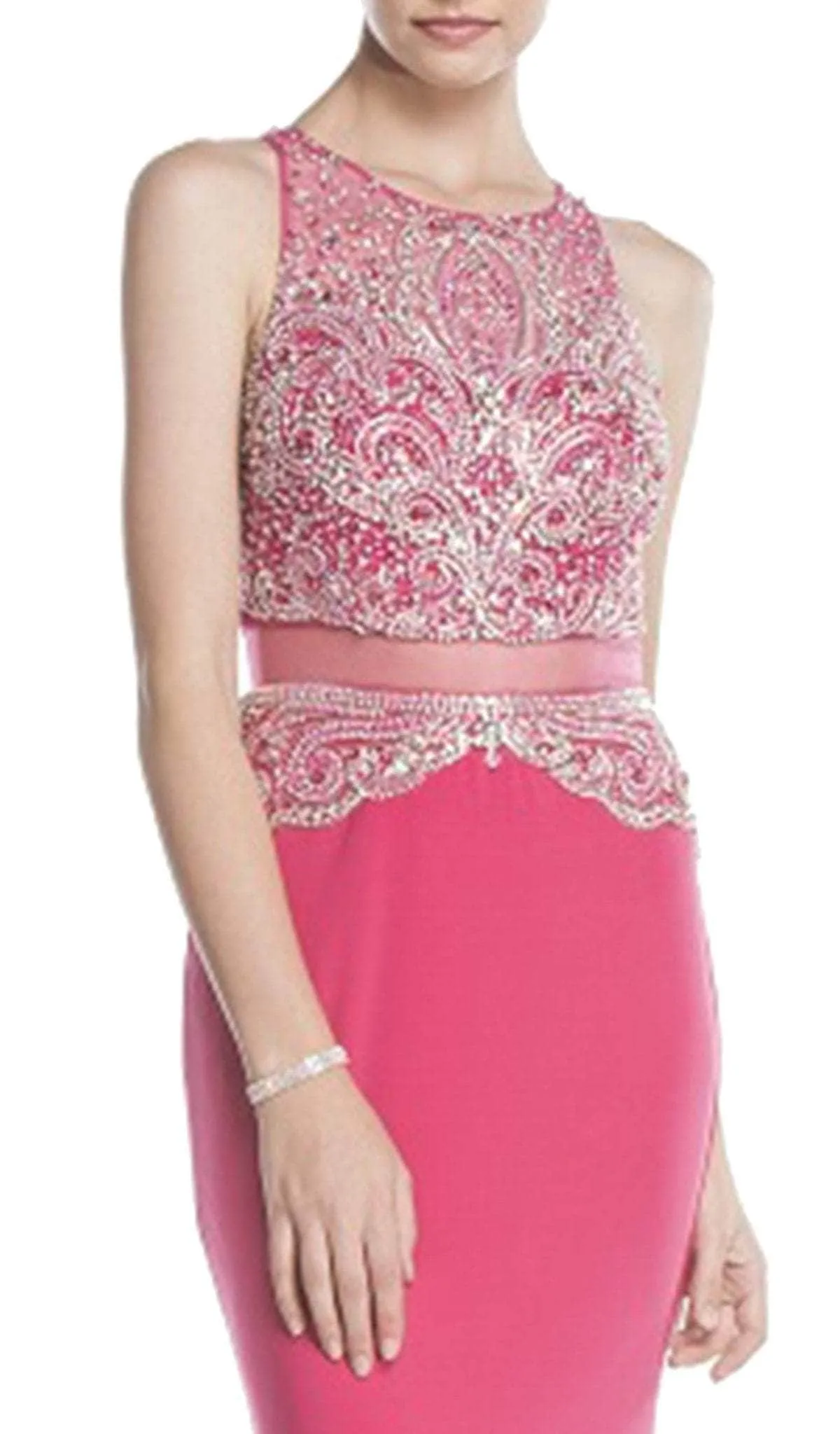 Trevi Collection - Embellished Mock Two Piece Prom Dress