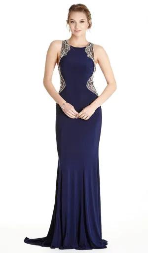 Trevi Collection Fitted Embellished Jewel Sheath Evening Gown L1806