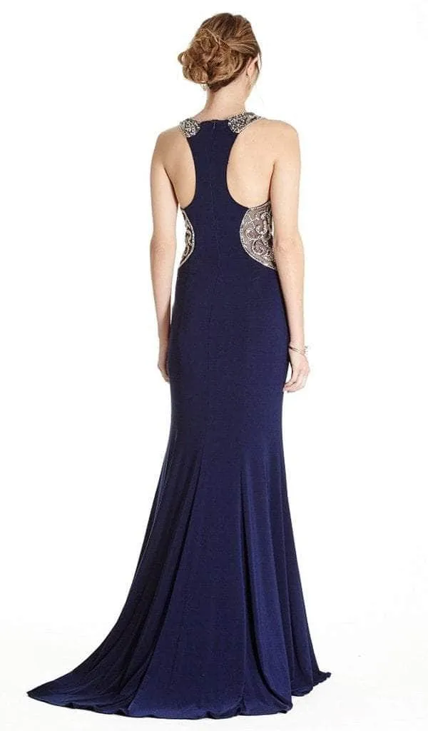Trevi Collection Fitted Embellished Jewel Sheath Evening Gown L1806