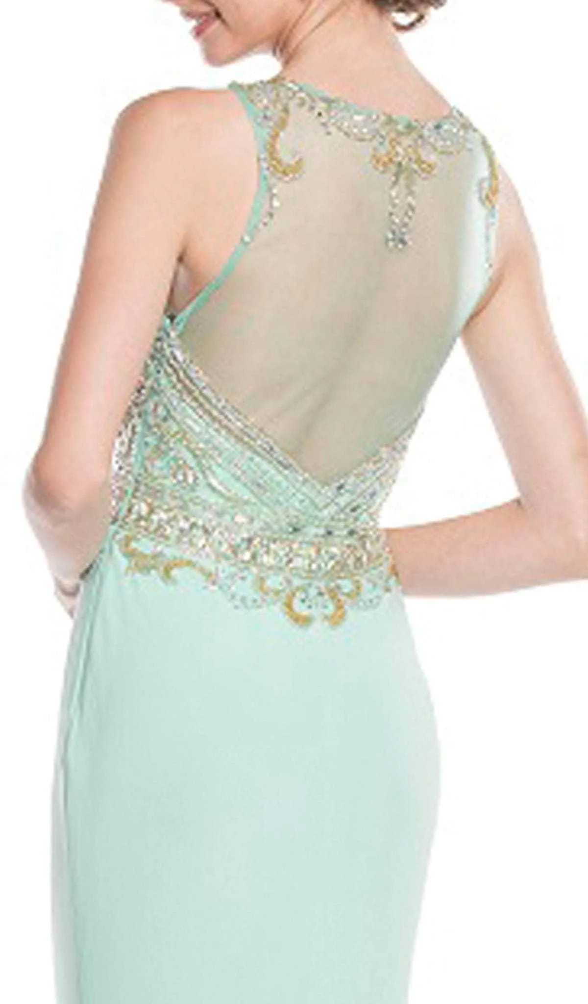 Trevi Collection - Sheer Jewel Neck Prom Sheath Dress