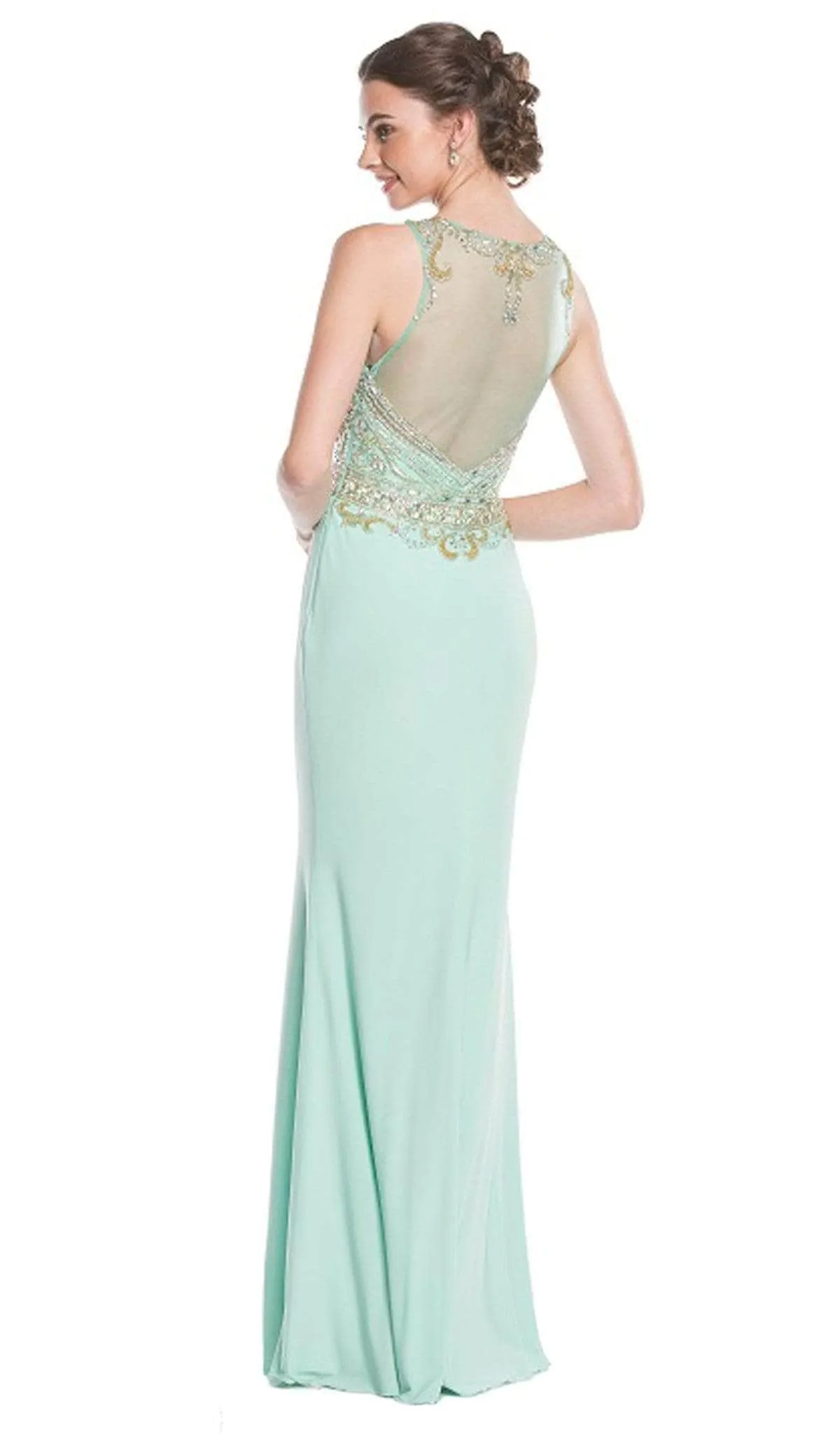 Trevi Collection - Sheer Jewel Neck Prom Sheath Dress
