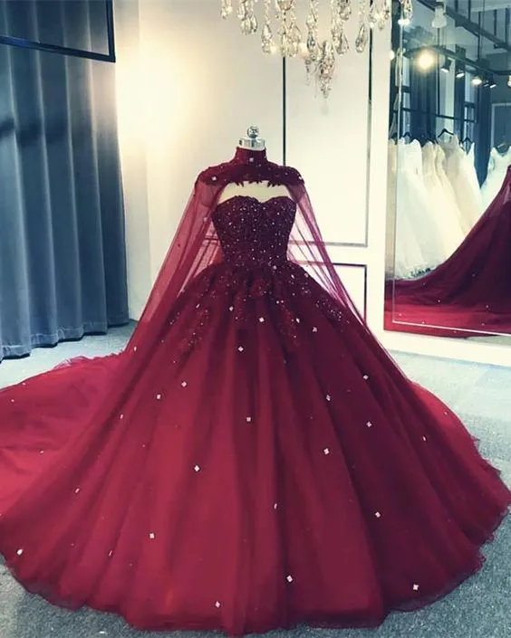 Tulle Ball Gown Wedding Dress With Cape Prom Dresses, Evening Dresses ,DS4617