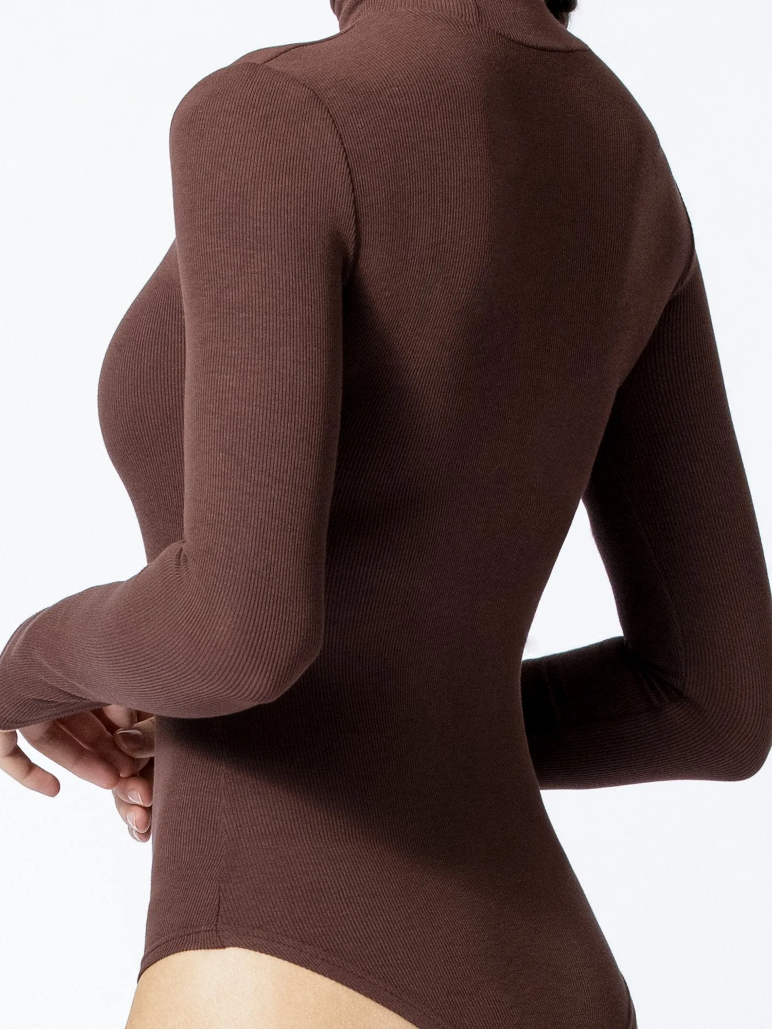 TURTLENECK BODYSUIT, DEEP BROWN