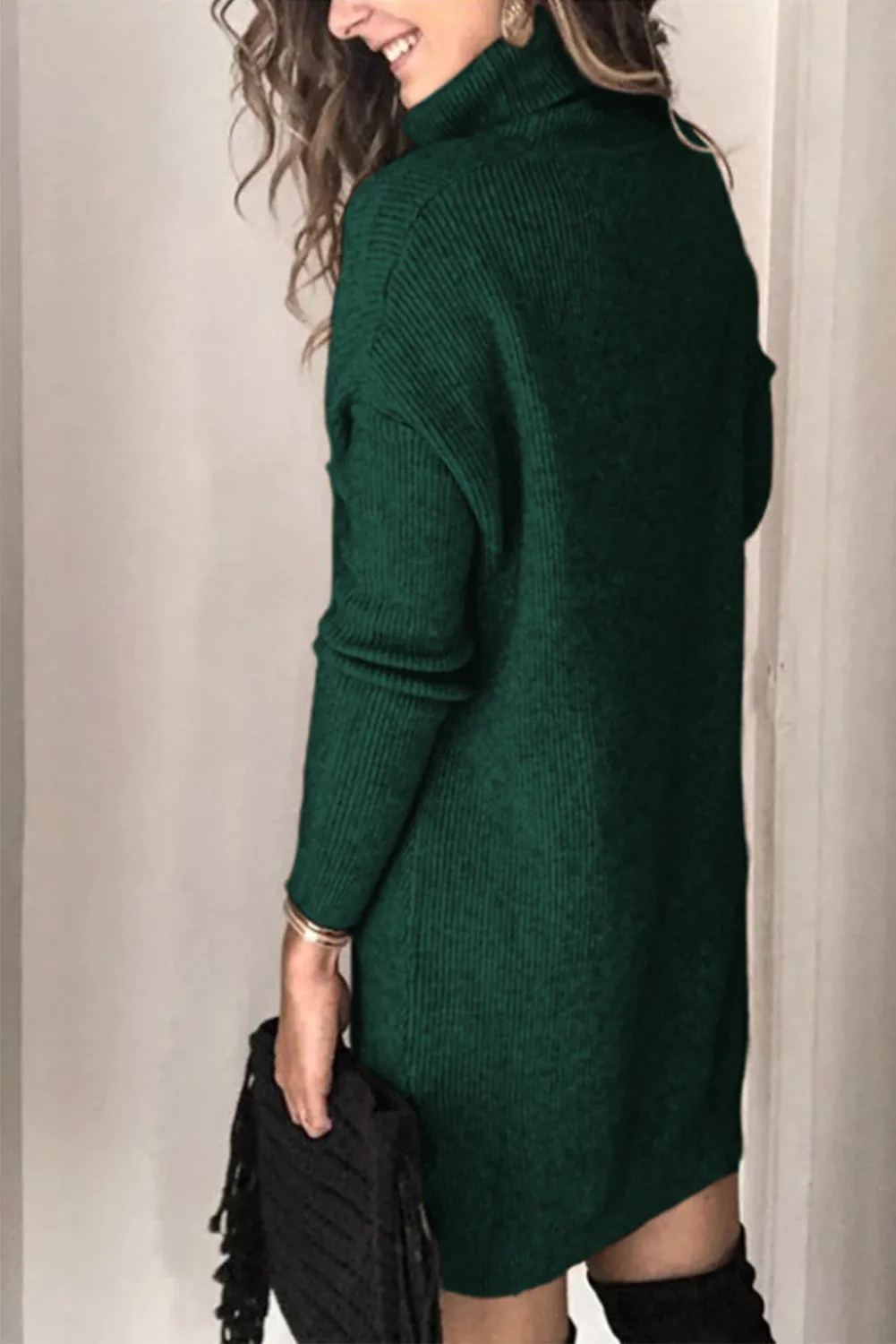 Turtleneck Long Sleeve Knitted Sweater Dress