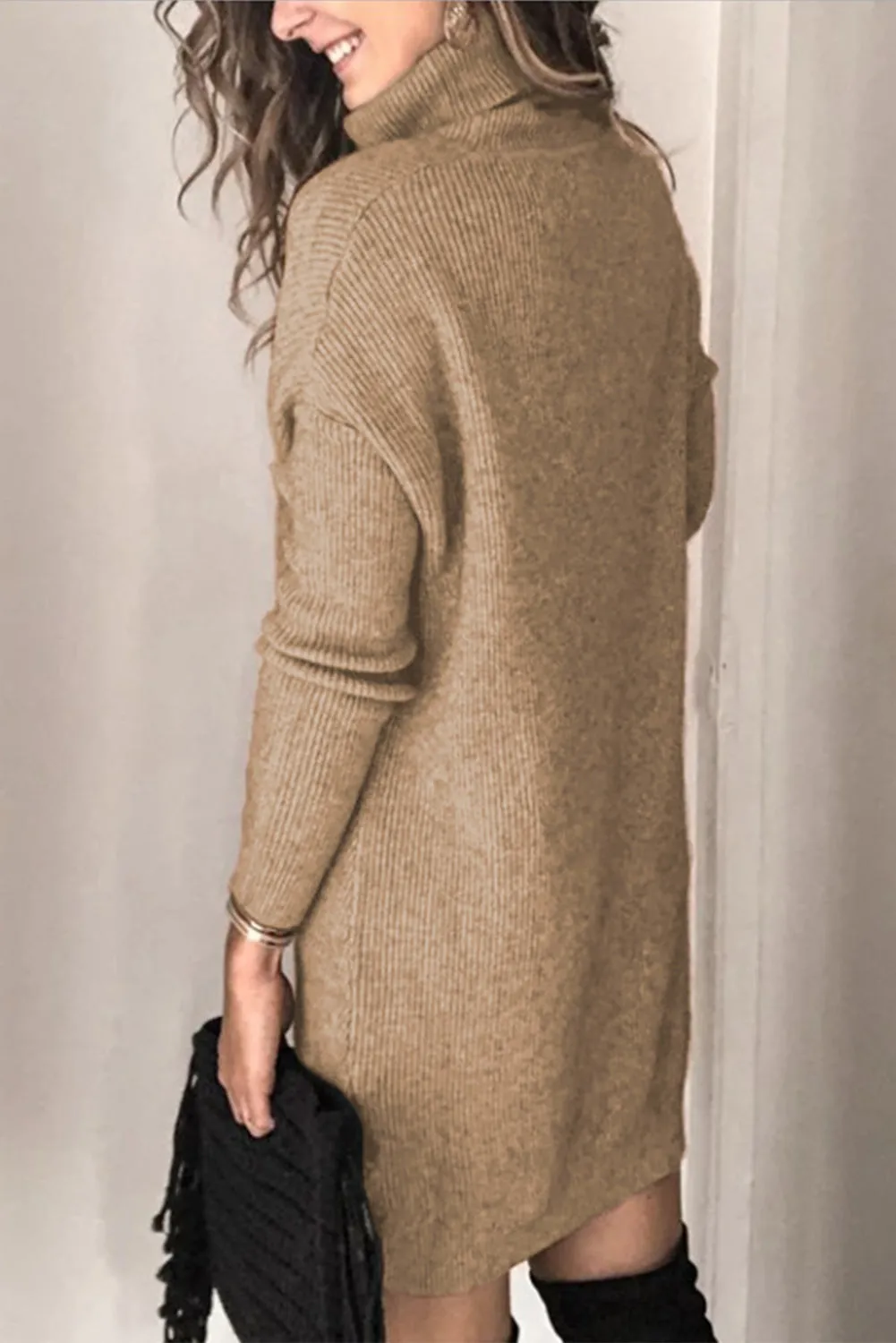 Turtleneck Long Sleeve Knitted Sweater Dress