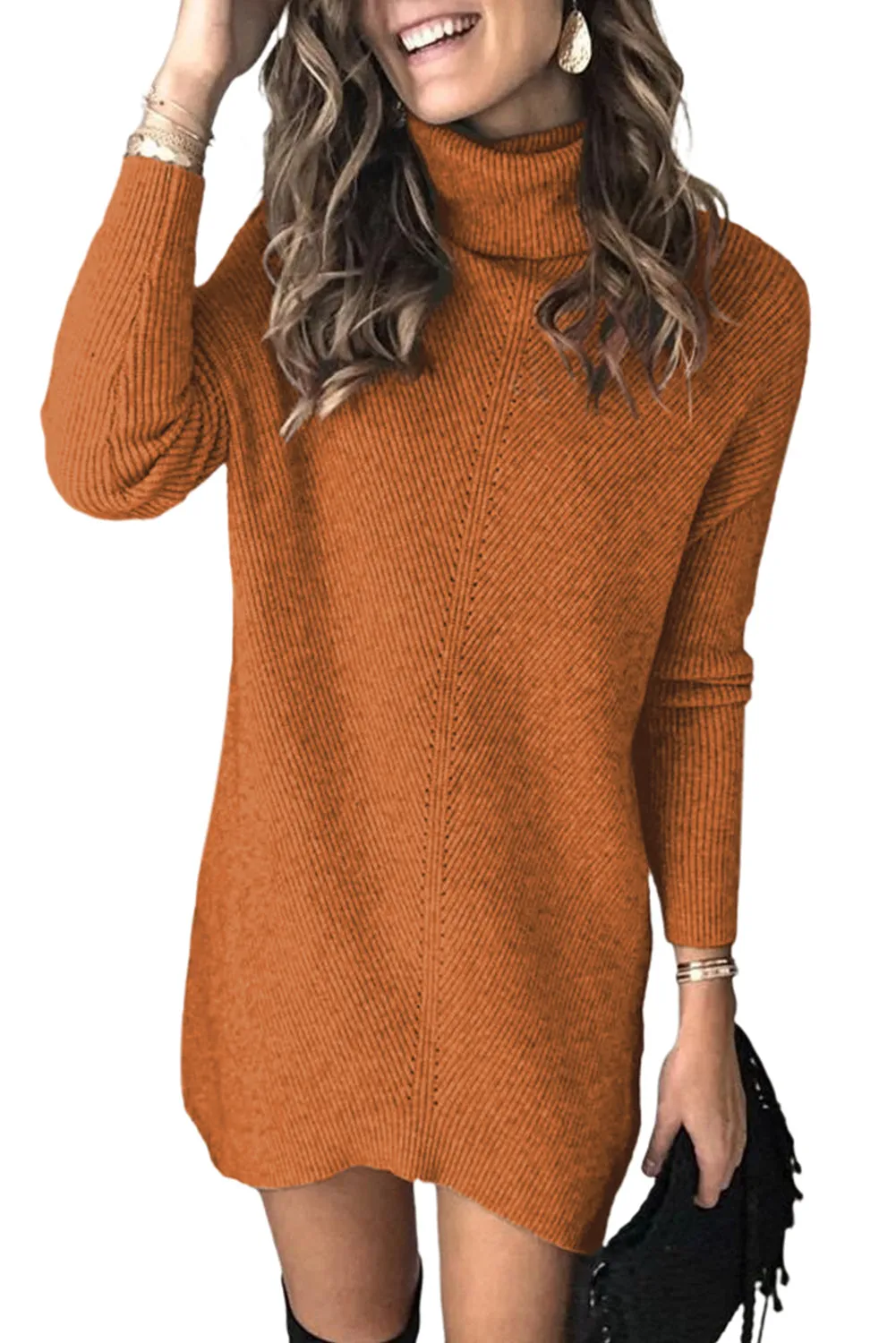 Turtleneck Long Sleeve Knitted Sweater Dress