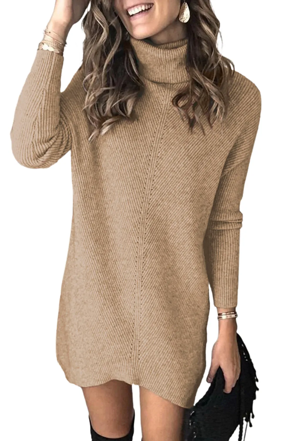 Turtleneck Long Sleeve Knitted Sweater Dress