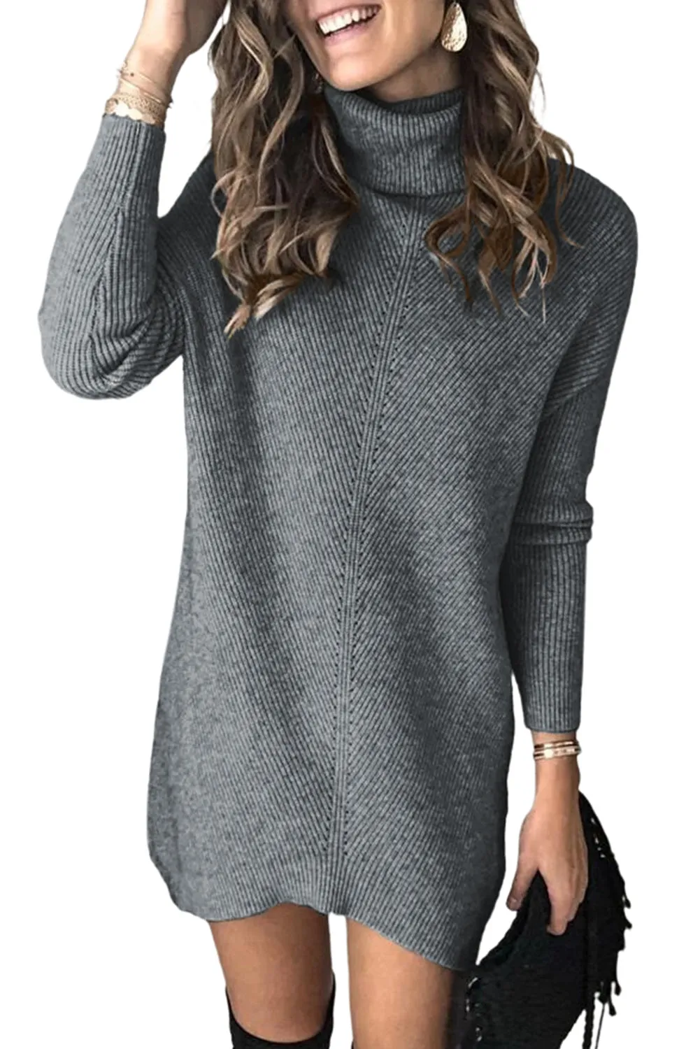 Turtleneck Long Sleeve Knitted Sweater Dress