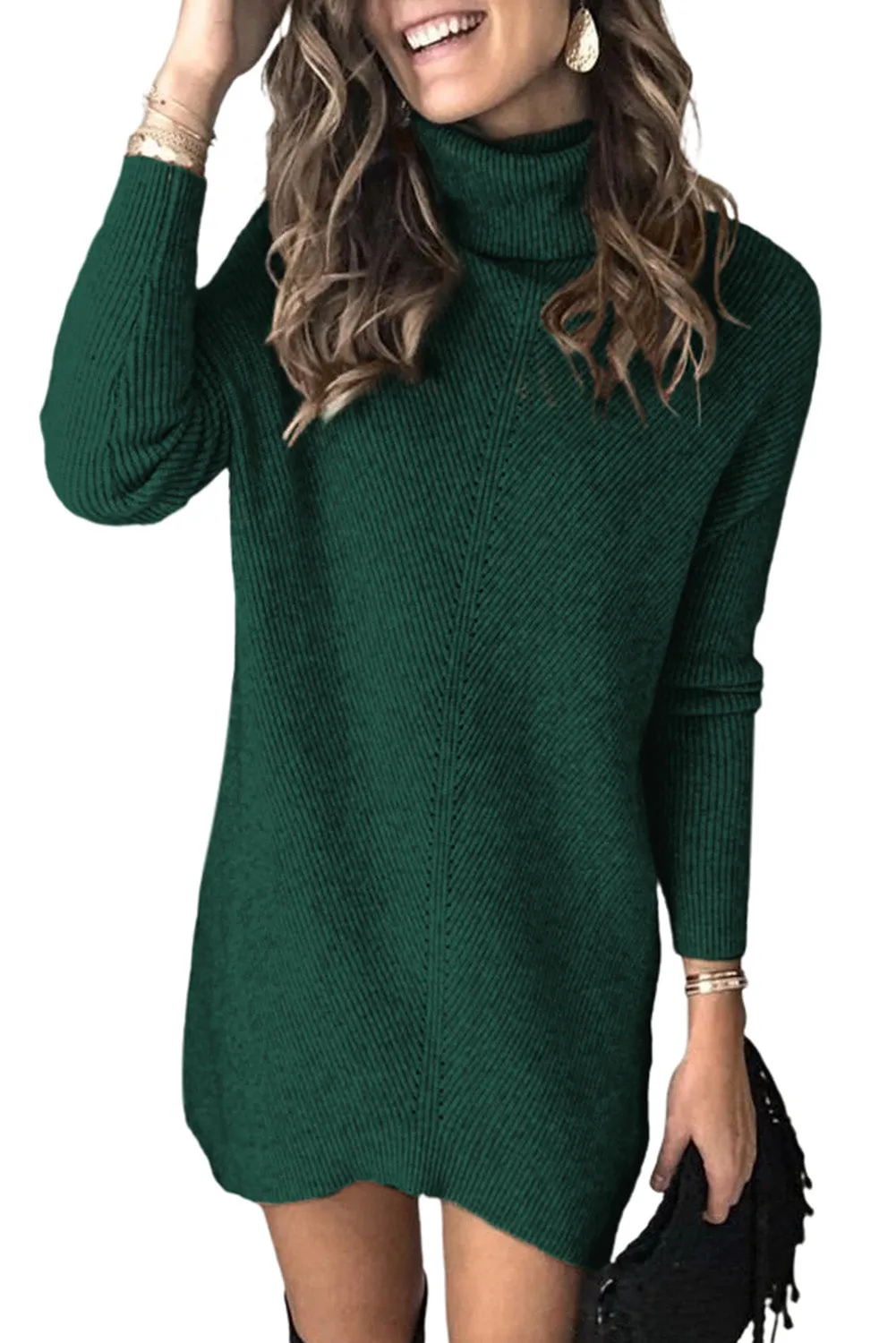 Turtleneck Long Sleeve Knitted Sweater Dress