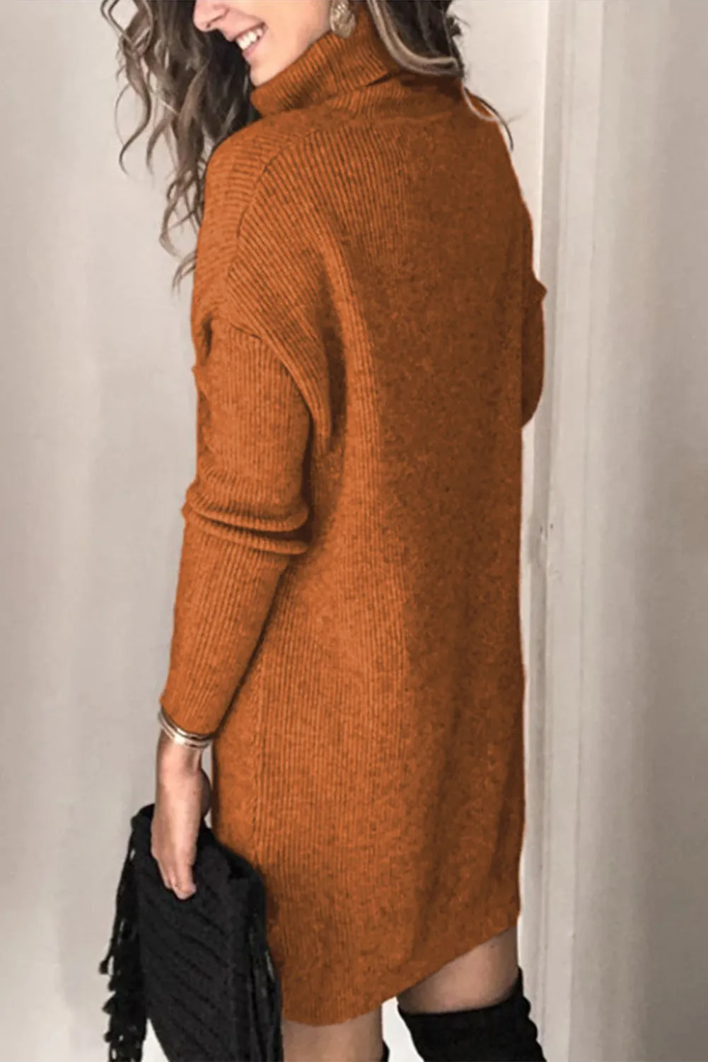 Turtleneck Long Sleeve Knitted Sweater Dress
