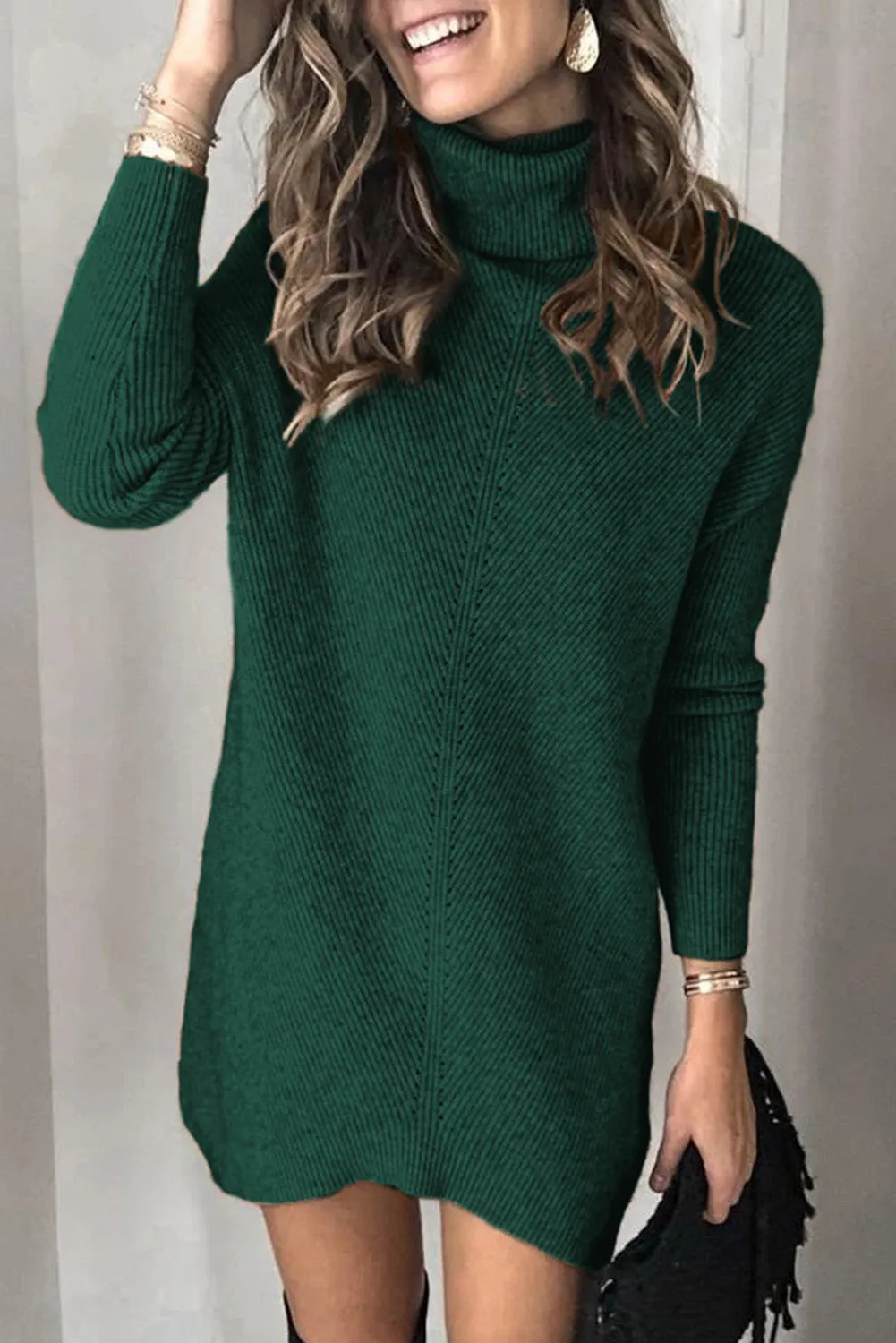 Turtleneck Long Sleeve Knitted Sweater Dress