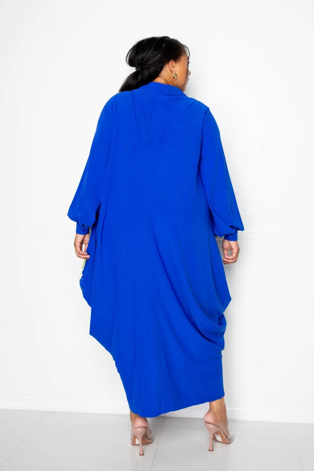 Two Tone Button Detail Drape Shirt Maxi Dress