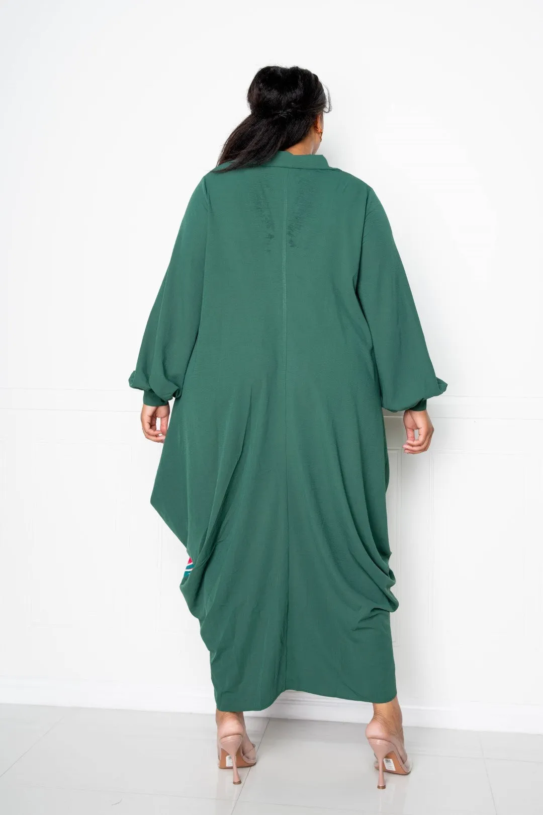 Two Tone Button Detail Drape Shirt Maxi Dress