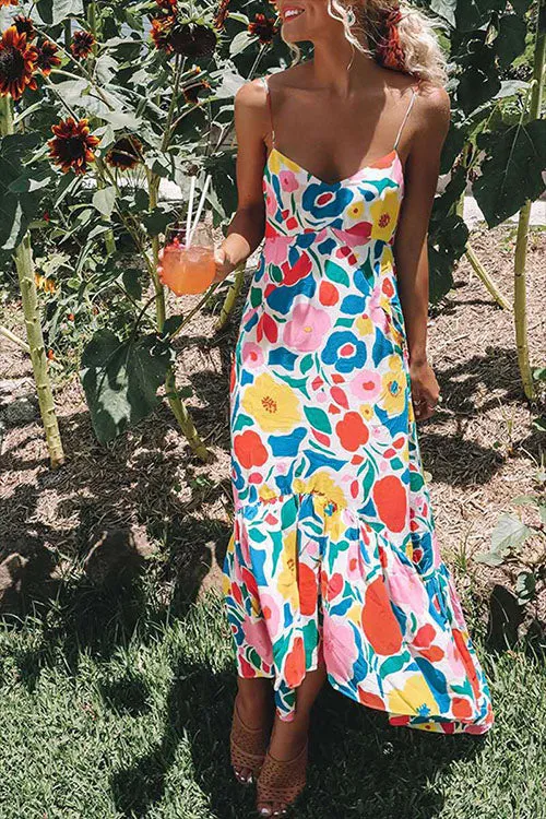 Twyla - Meridress Floral print V-neck maxi dress with spaghetti straps