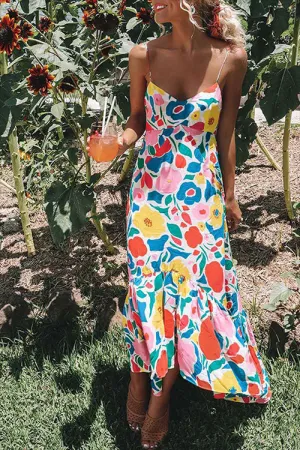 Twyla - Meridress Floral print V-neck maxi dress with spaghetti straps