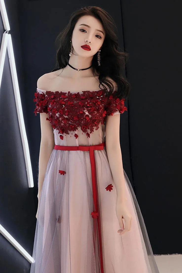 Unique tulle lace long prom dress, tulle evening dress