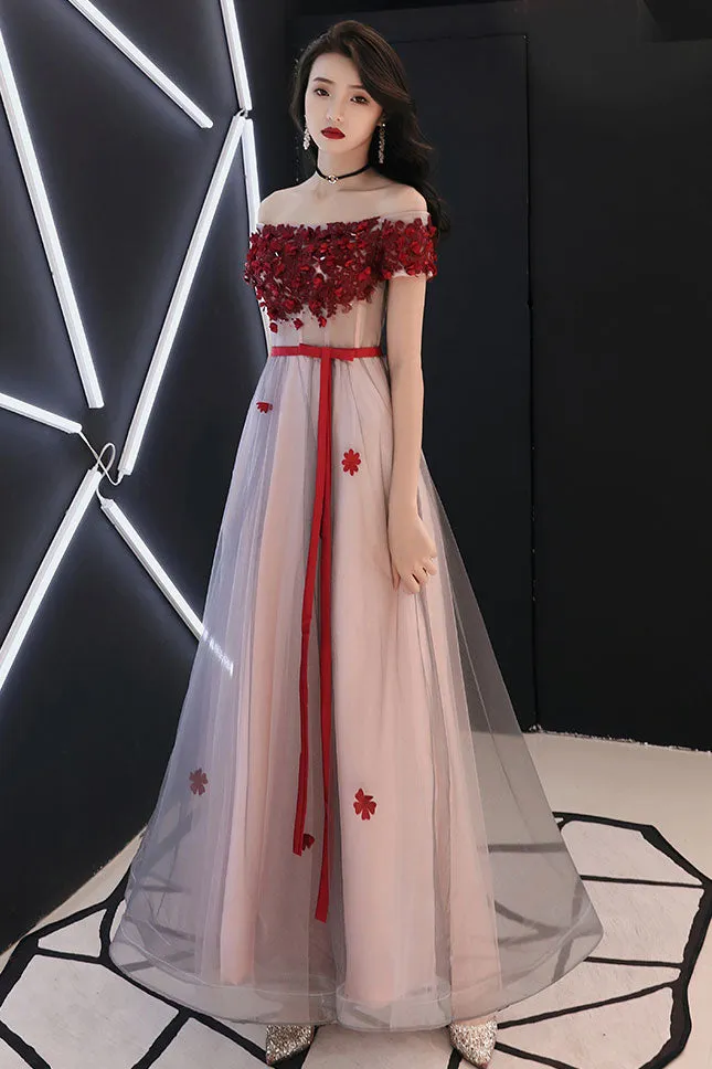 Unique tulle lace long prom dress, tulle evening dress