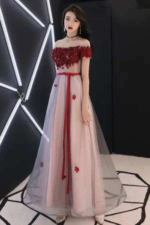 Unique tulle lace long prom dress, tulle evening dress