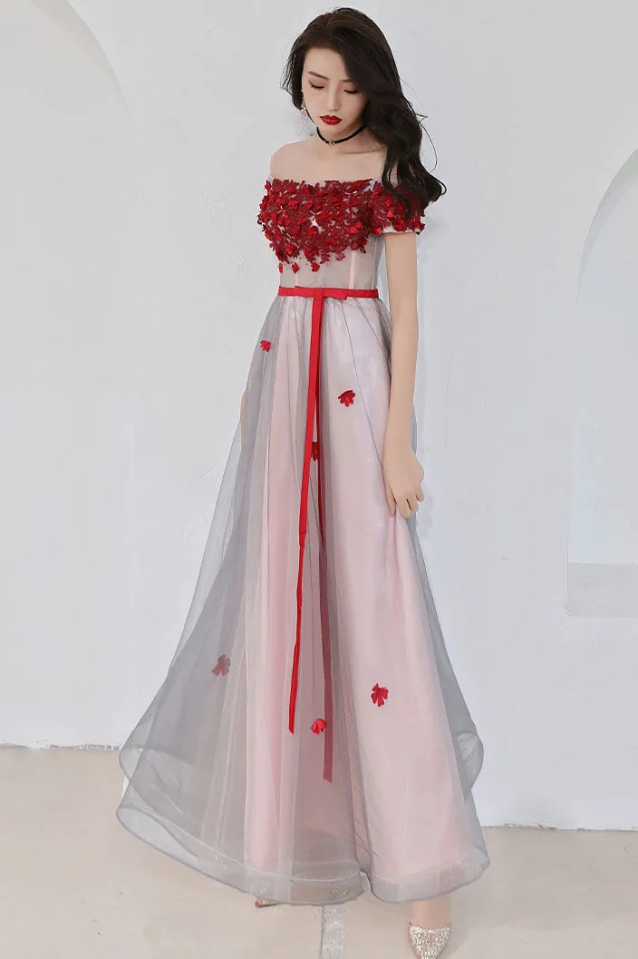 Unique tulle lace long prom dress, tulle evening dress
