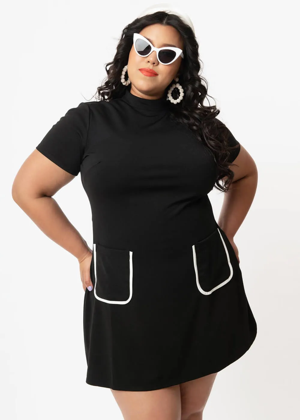 Unique Vintage Smak Parlour Mock Turtleneck 60's Dress Black