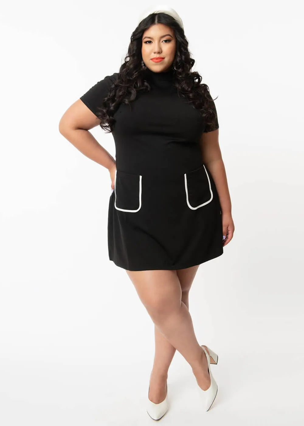 Unique Vintage Smak Parlour Mock Turtleneck 60's Dress Black