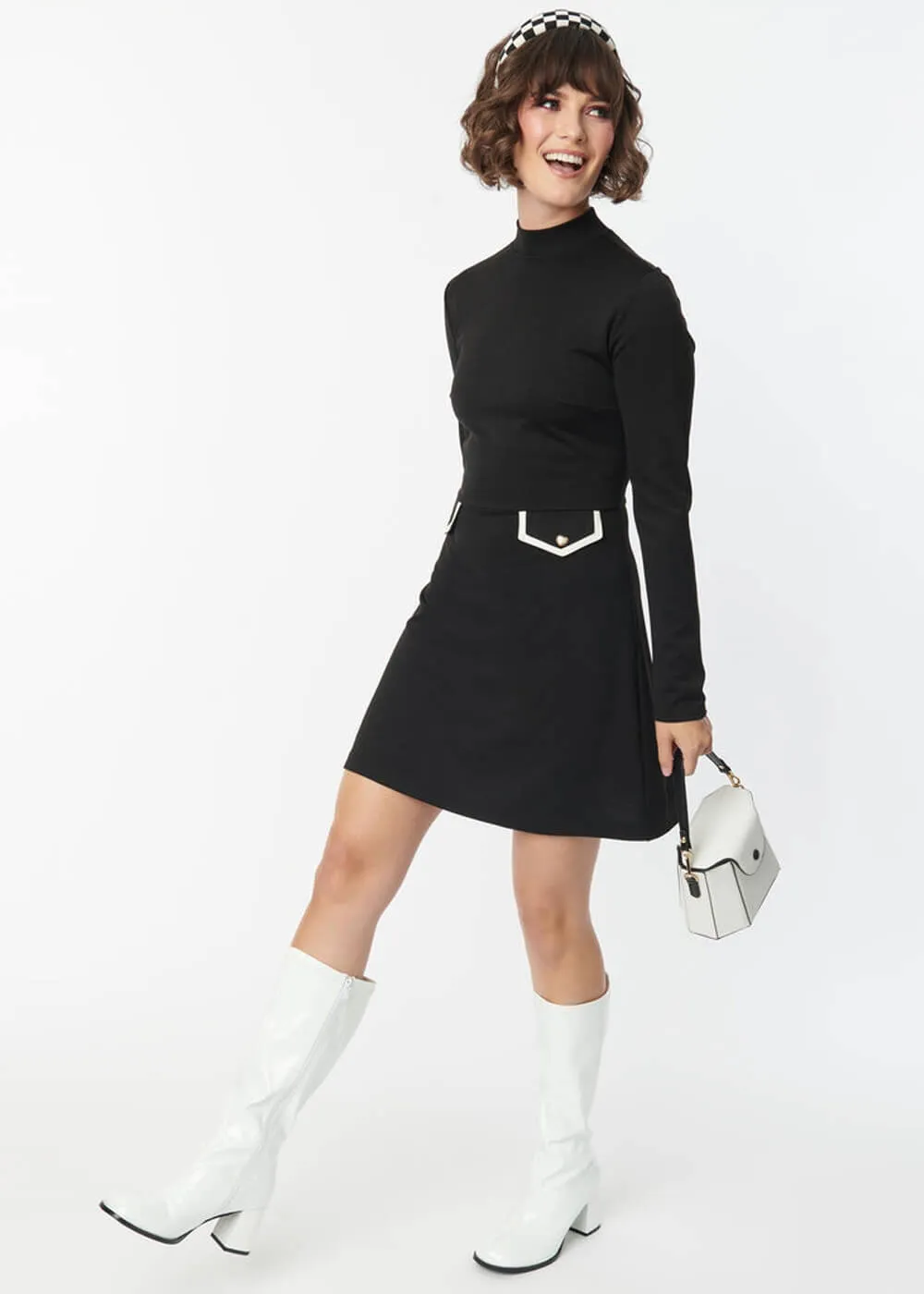 Unique Vintage Smak Parlour Mock Turtleneck 60's Dress Black