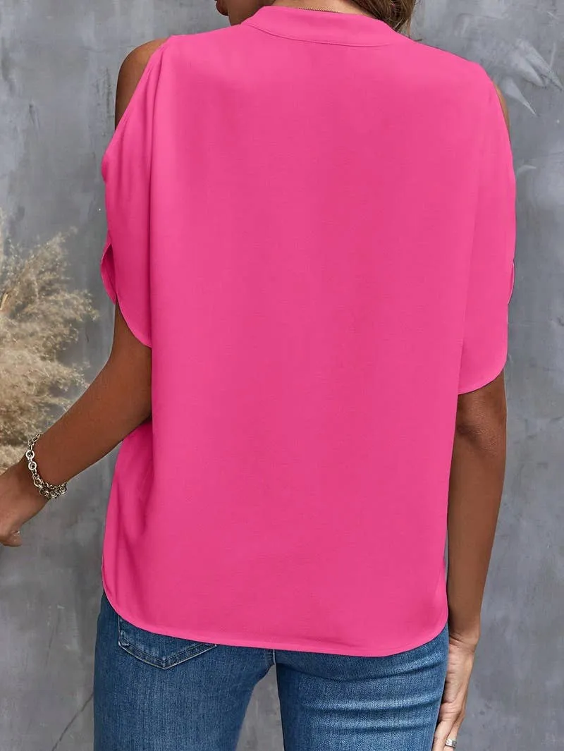 V-NECK STYLISH SLEEVED WOMEN'S BLOUSE: RED Lily Clothing
