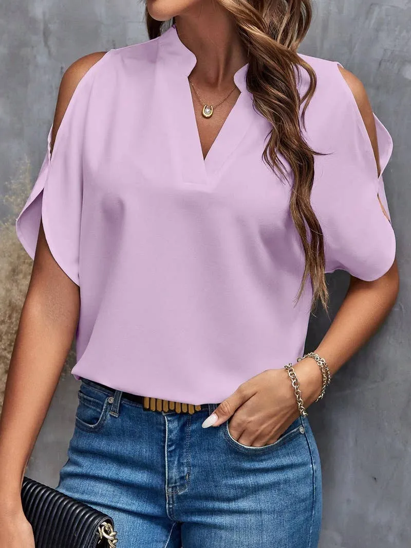 V-NECK STYLISH SLEEVED WOMEN'S BLOUSE: RED Lily Clothing