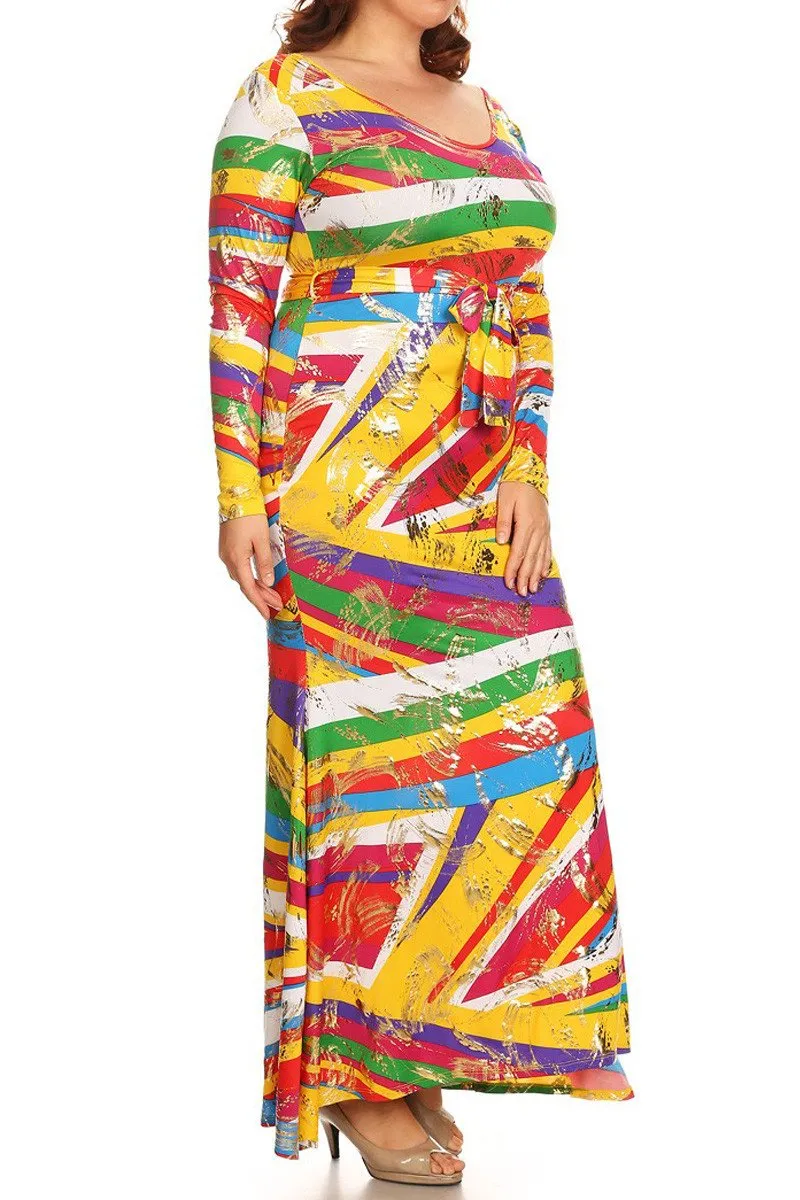 Vibrant Paint Strokes Plus Size Maxi Dress
