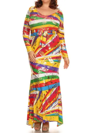 Vibrant Paint Strokes Plus Size Maxi Dress