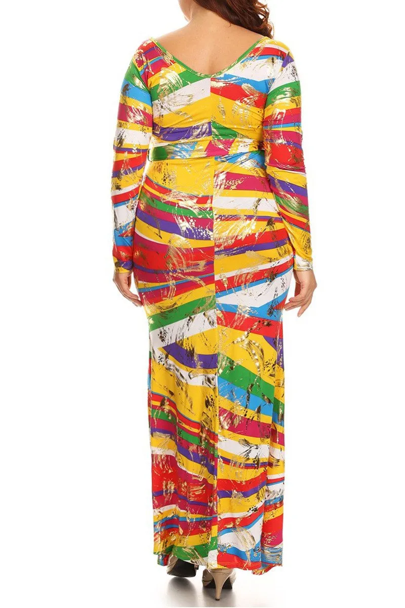 Vibrant Paint Strokes Plus Size Maxi Dress