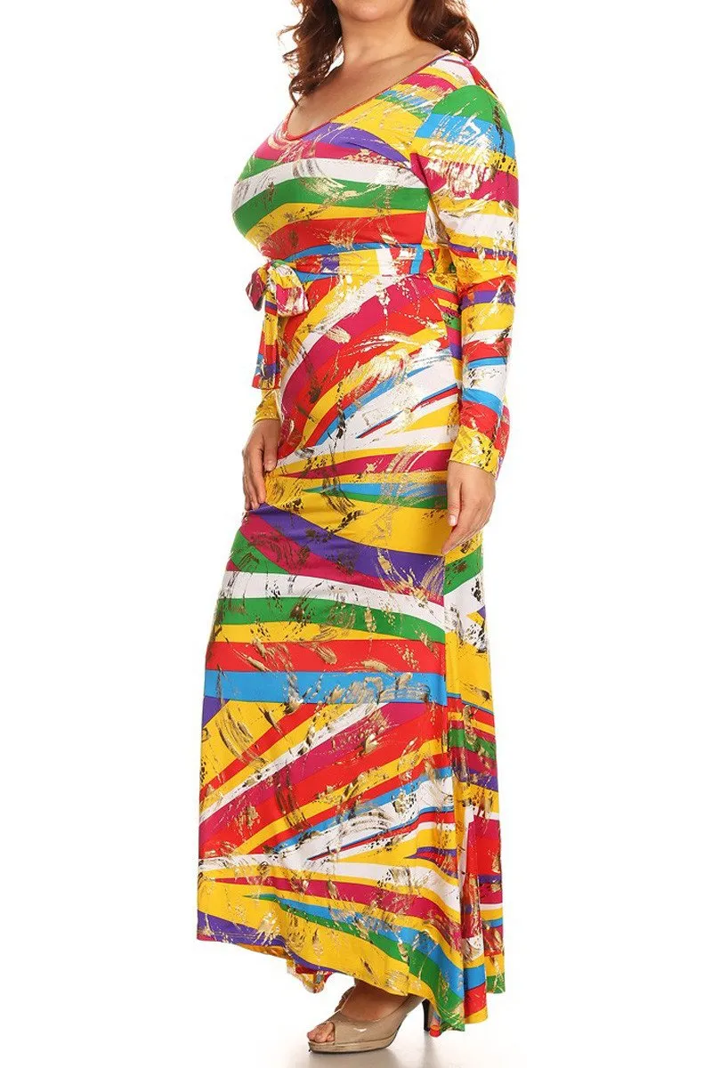 Vibrant Paint Strokes Plus Size Maxi Dress