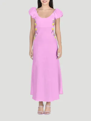 Vienna Floral Embroidery Dress in Pink