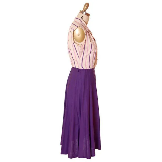 Vintage House Dress Purple/Stripes 1940s 43-30-48