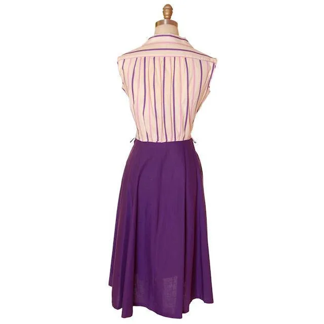 Vintage House Dress Purple/Stripes 1940s 43-30-48