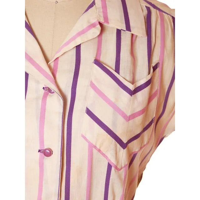 Vintage House Dress Purple/Stripes 1940s 43-30-48