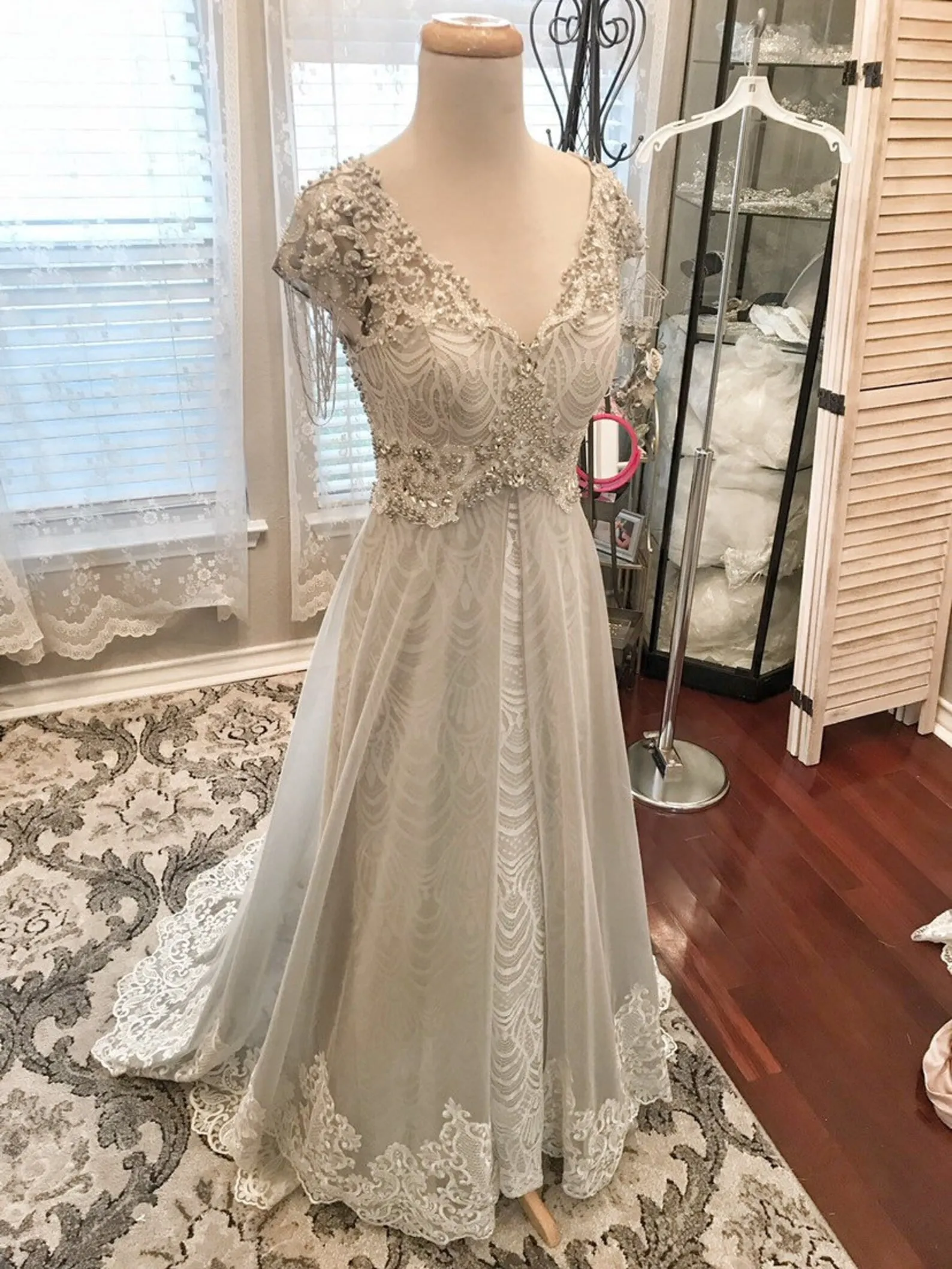 Vintage Style Pearl Beading Sheath Wedding Dress Sarah